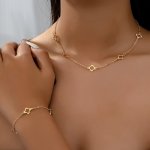 Elegant Geometric Hollow Flower Chain Necklace & Bracelet Set Vintage Inspired Women's Jewelry Adjustable Ladies Fashion Accesso