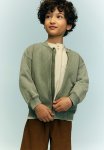 Oversized Washed-look Baseball Jacket - Khaki Green
