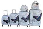 Smte White Butterfly Abs Luggage Set Durable Spinner Wheels Stylish Design With Keychain