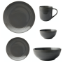 - Embossed Lines 16PCE Dinner Set + Salad Bowl - Dark Grey