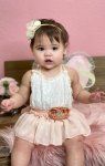 Lace Ruffle Romper With Floral Belt headband