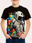 Cartoon Print Boys' T-Shirt Breathable Polyester Fabric Round Neck Short Sleeve Summer Casual Wear For Kids