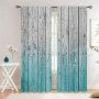 2PCS Vintage Gray Blue Wooden Door Printed Window Curtain Rod Pocket Curtain Semi Blackout Decorative Curtains For Living Room Bedroom Home Decoration