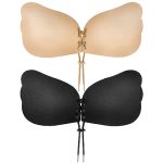 Cmojsk Sticky Bra Backless Strapless Bra Push Up Adhesive Invisible Lift Up Bras 2 Pairs Black beige