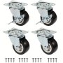 4pcs 2.54cm/3.17cm Heavy Duty Caster Wheels Swivel Caster Wheels With Brake Furniture Hardware For Various Computer Cabinets Office Cabinets Workbenches Small Furniture Storage Bins