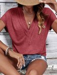 Solid Color V-neck Loose T-Shirt Casual Short Sleeve T-Shirt For Spring & Summer Women's Clothing