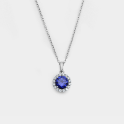 Chet Sterling Silver Blue Cubic Zirconia Womens Round Halo Pendant
