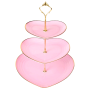 3-TIER Heart Shaped Cake Stand With Gold Trim - Pink