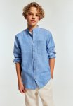 Linen-blend Grandad Shirt - Light Blue Marl