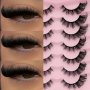 Luxurious Russian Dd Curl False Eyelashes Set 7 Pairs - 3D Cat Eye Faux Mink Extra Thick & Dramatic Self-adhesive & Reusable Cross Style