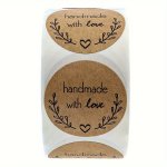500-PACK Handmade With Love Round Stickers Matte Vellum Material Single Use Seals For Baking And Gift Decoration Olive Branch De
