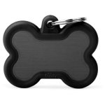 Myfamily Hushtag Small Bone Pet Id Tag With Rubber - Aluminium Black Waggs Online Pet Shop