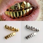 18K Gold Plated Hip Hop Grillz With Iced-out Cubic Zirconia Simple & Stylish Fangs vampire Teeth Caps Fashion Accessory For Hall
