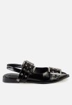 Sissy Boy Double Buckle Slingback Flat - Black