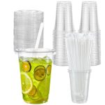 Artpreti 25 Sets 16 Oz Clear Plastic Cups With Lids And Straws Disposable Cups For Iced Coffee Smoothie Milkshake Cold Drinks