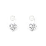 Silver Tone Heart Earrings With Pearl