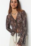 Mesh V-neck Blouse - Black