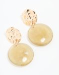 Goldair Gold Green Acrylic Hammered Circle Drop Earrings