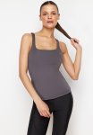 Restorer 2 Layers Sport Bra With Inside Pads Square Neck Knitted Sport Top bluz - Anthracite