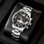 Fashionable Quartz Wristwatch With Chronograph Stainless Steel Strap Zinc Alloy Round Case Analog Display Perfect Gift For Valen