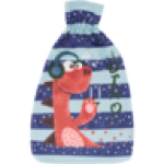 Hot Water Bottle With Blue Fleece Dino Stripe Cover 2L