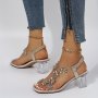 Women's Chunky Heel Sandals Flower Rhinestone Square Toe Elastic Strap Mid Heels Fashion Slip On Sandals