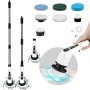 1 Set Of 360 Cordless Electric Cleaning Brushes With 7 Replaceable Brush Heads And Adjustable Handles - Perfect For Car Washing Bathroom Bathtub Kitchen And Ceramic Tiles