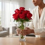 Ribbed Crystal Glass Flower Vase With Scalloped Rim