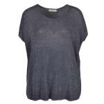 Ribbed Lurex Boxy Top - Navy Free