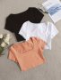 3-PACK Basic Fitted Crop Tops Short Sleeve Square Neck Solid Color T-shirts Casual Everyday Wear Chic Sporty Women's Fashion Y2K Style Multi-color Set