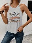 Heart Print Crew Neck Cami Top Casual Sleeveless Top For Spring & Summer Women's Clothing