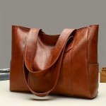 Chic Large Capacity Tote Bag For Women - Fashionable Korean Style With Soft Faux Leather Fixed Shoulder Strap Zip Closure & Poly