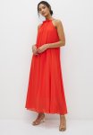 Halter Trapeze Maxi Dress - Hot Orange