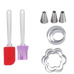Silicone Spatula Brush Set With Pastry Cookie Biscuit Cutter IB-61 Purple Red