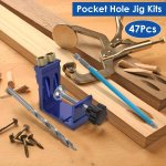 47PCS Pocket Hole Jig Kit High Precision 15-DEGREE Angle Woodworking Drill Guide Kit For Diy Joinery Carpenter Projects