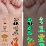 68-PACK Glow In The Dark Temporary Tattoos Oblong Animal Series With Cute Cartoon Style Panda Bunny Tiger Lion Rhino Crocodile G