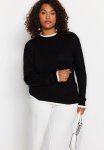 Ribbed Collar Stripe Detailed Knitwear Sweater - Black