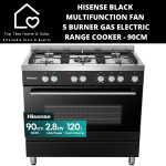 Defy Hisense Black Multifunction Fan 5 Burner Gas Electric Range Cooker - 90CM