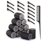 25PCS Self-adhesive Hair Curling Roller & Clip Set With 12PCS Hair Curlers Self Grip Holding Rollers And 12PCS Clips With 1PCS H