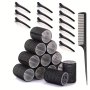 25PCS Self-adhesive Hair Curling Roller & Clip Set With 12PCS Hair Curlers Self Grip Holding Rollers And 12PCS Clips With 1PCS Hairdressing Comb Salon