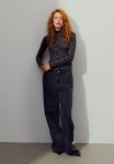 Polo-neck Top - Dark Grey leopard Print