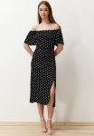 Polka Dot Ribbed Knit Dress - Black