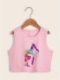 Girls' Dreamy Gymnastics Print Sleeveless Tank Top - Casual Round Neck Breathable Polyester Blend For Summer