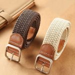 Unisex Elastic Braided Belts For Women Men Classic Square Buckle Waistband Casual Jeans Pants Belt