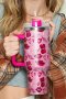 Rose Red Valentines Hearts And Kisses Print Thermos Cup 40OZ - Rose Red / One Size