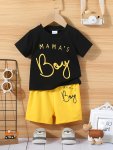 2PCS Infant & Toddler's Mama's Boy Letter Print Summer Set T-Shirt & Casual Shorts Baby Boy's Clothes