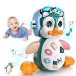 Moontoy Musical Penguin Crawly Baby Toys 0-3-6 6-12 Month Infant Light Up Tummy Time Dancing Moving Walking Crawling Toys Baby E