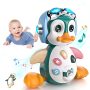 Moontoy Musical Penguin Crawly Baby Toys 0-3-6 6-12 Month Infant Light Up Tummy Time Dancing Moving Walking Crawling Toys Baby Easter Basket Stuffer