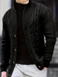 Men's Solid Rib Knit Long Sleeve Button Up Cardigan Chic And Trendy Comfy Tops For Autumn And Winter Outdoors Leisurewear