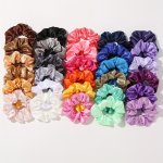 30PCS Solid Color Stain Hair Scrunchies For Women Sleep Soft Imitation Silk Scrunchie Fit For Curly Fine Thick Thin Hair
